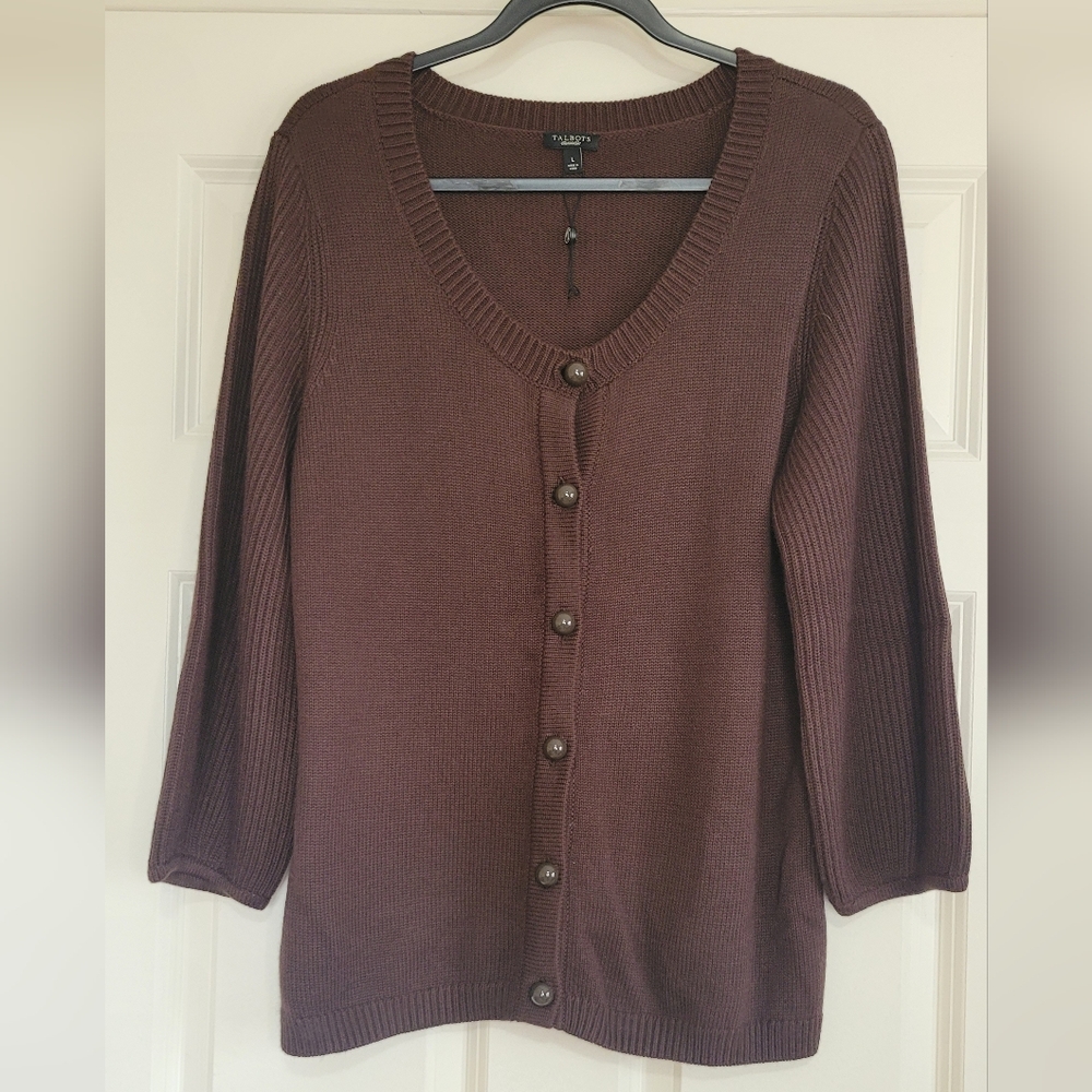 Talbots Brown V-Neck Button Front Cardigan Sweater